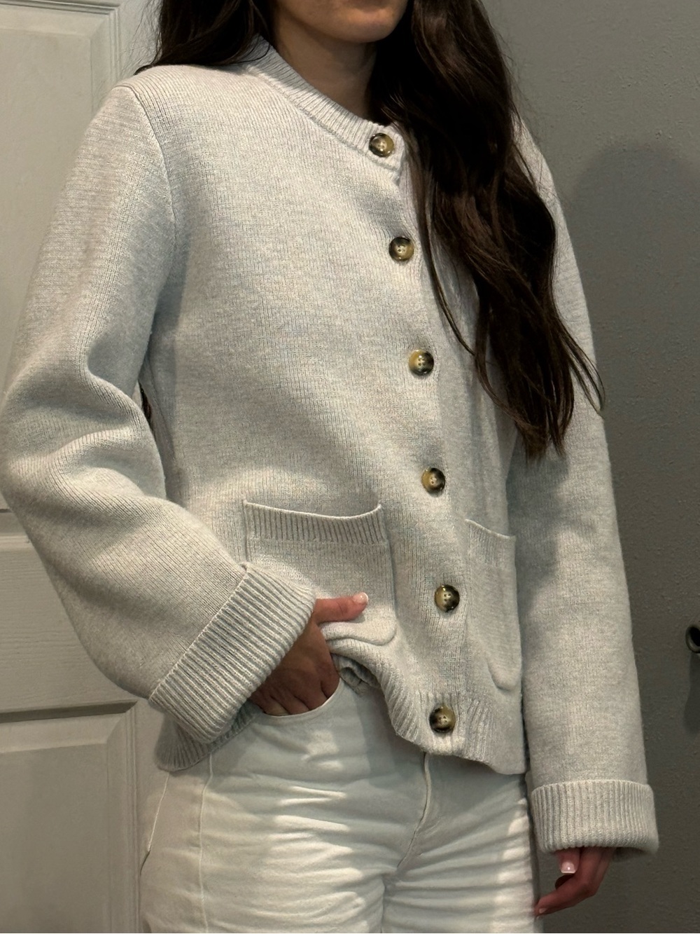 Modern Citizen Light Gray Button-Front Cardigan